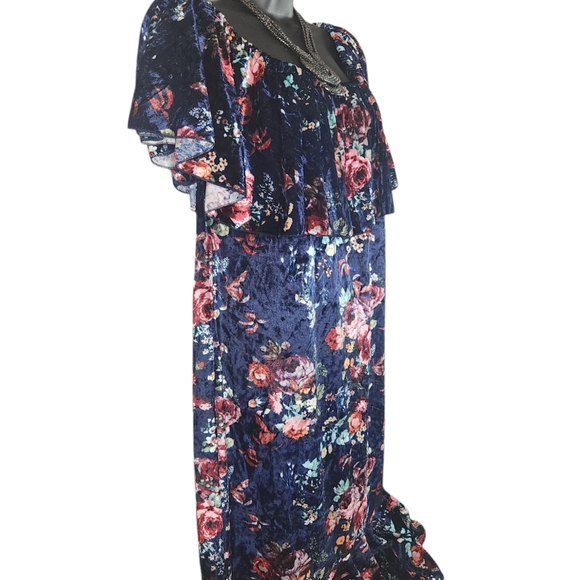 LulaRoe Cici Navy Velvet dress, Size XL Flounce Ruffle off the shoulder Velour - Picture 4 of 11